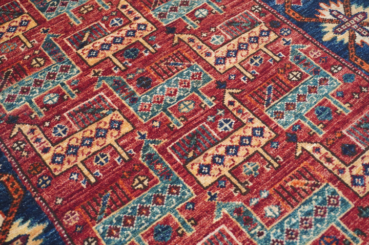 Hand Knotted Afghani Fine Aryana Rectangle Runner in red 