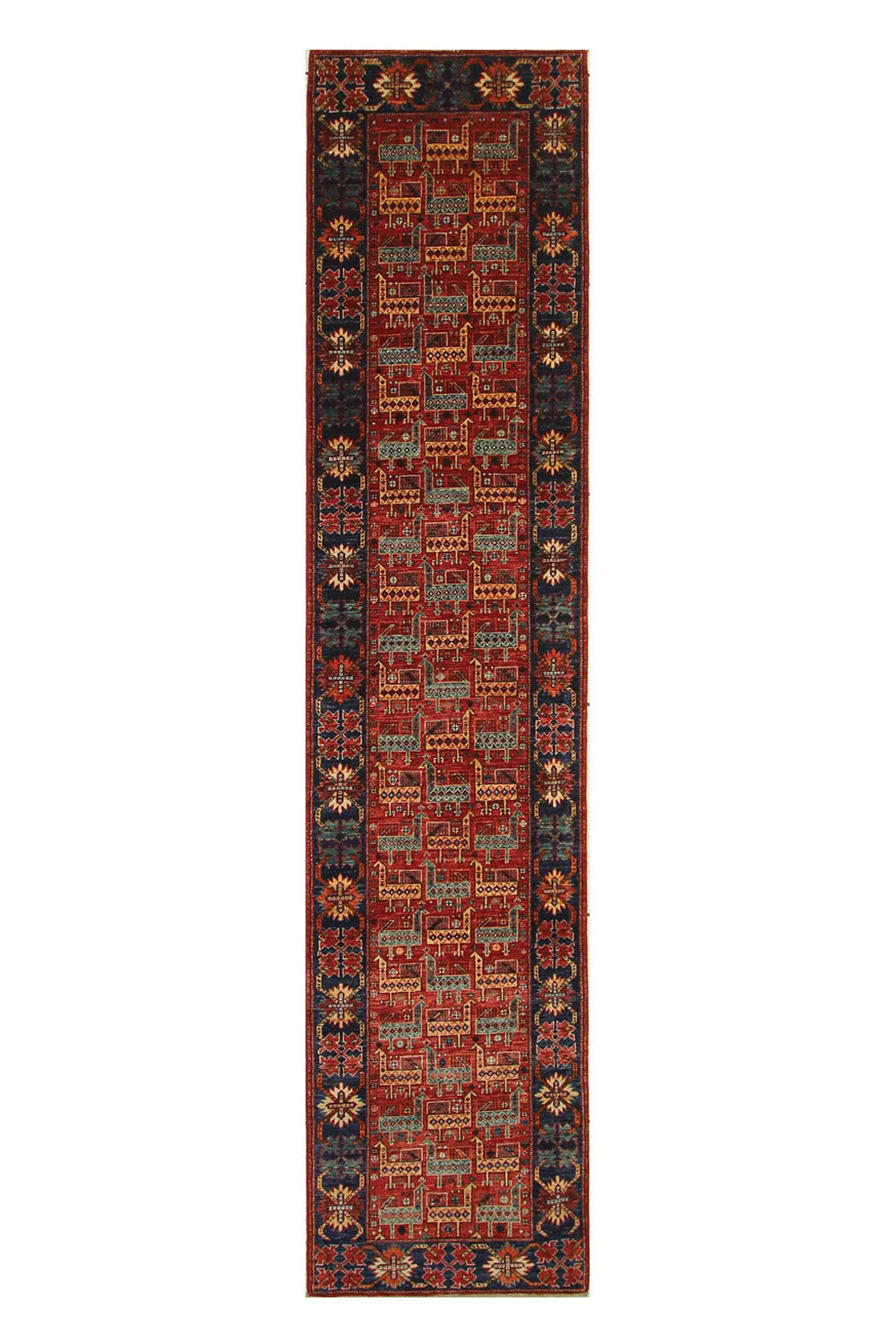 Hand Knotted Afghani Fine Aryana Rectangle Runner in red 