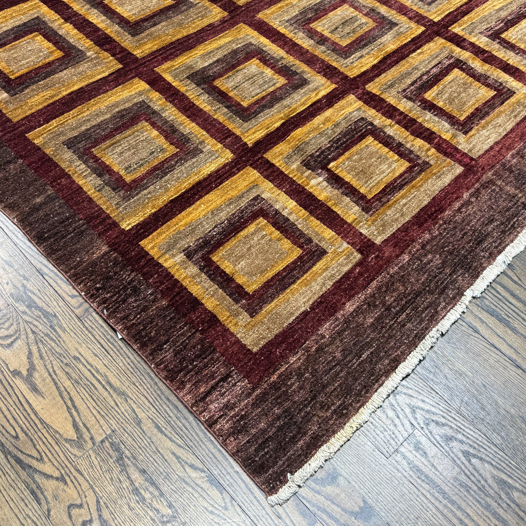 Handmade Modern Afghani Wool Rug in Brown 