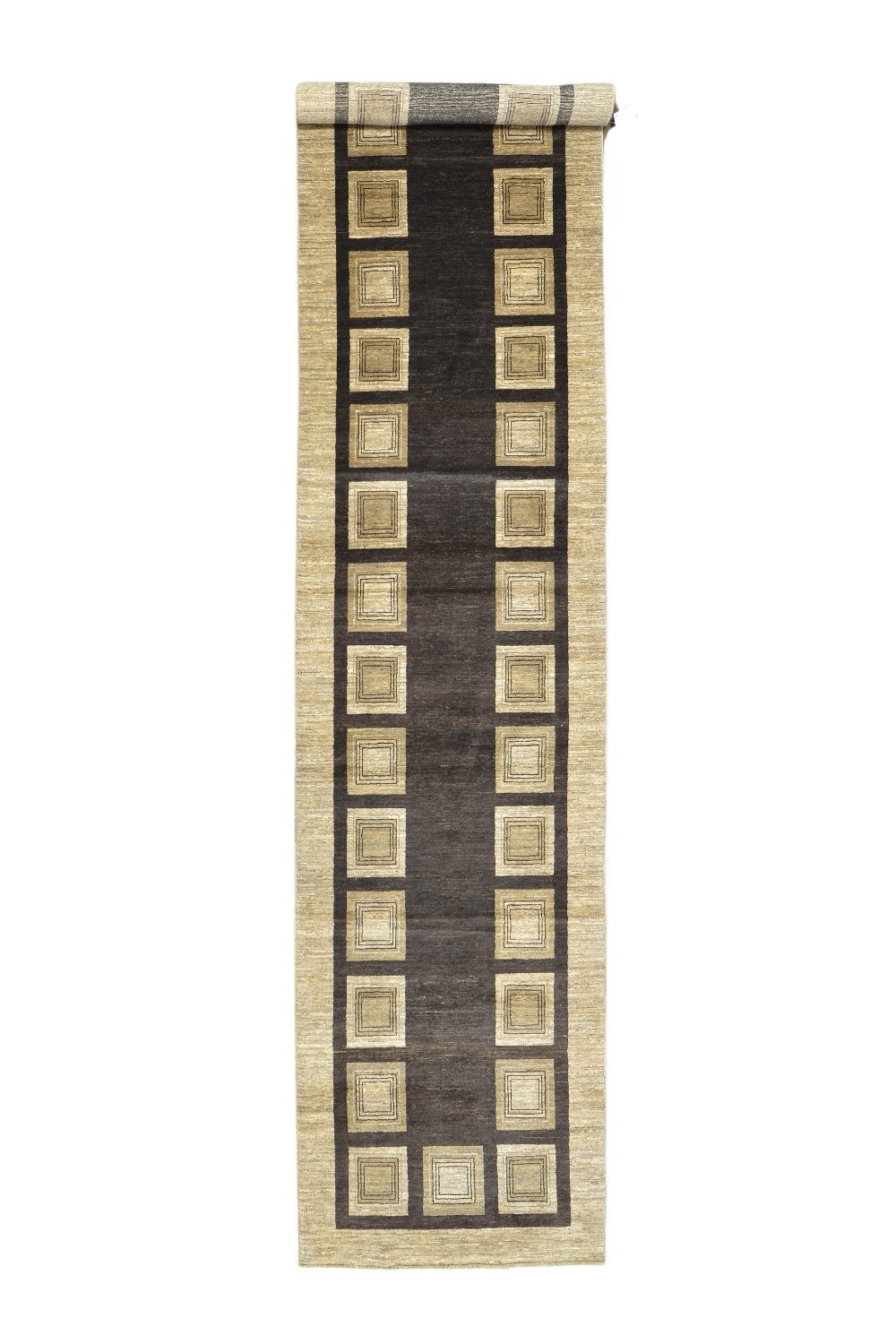 Handmade Modern Afghani Wool Runner in Brown 