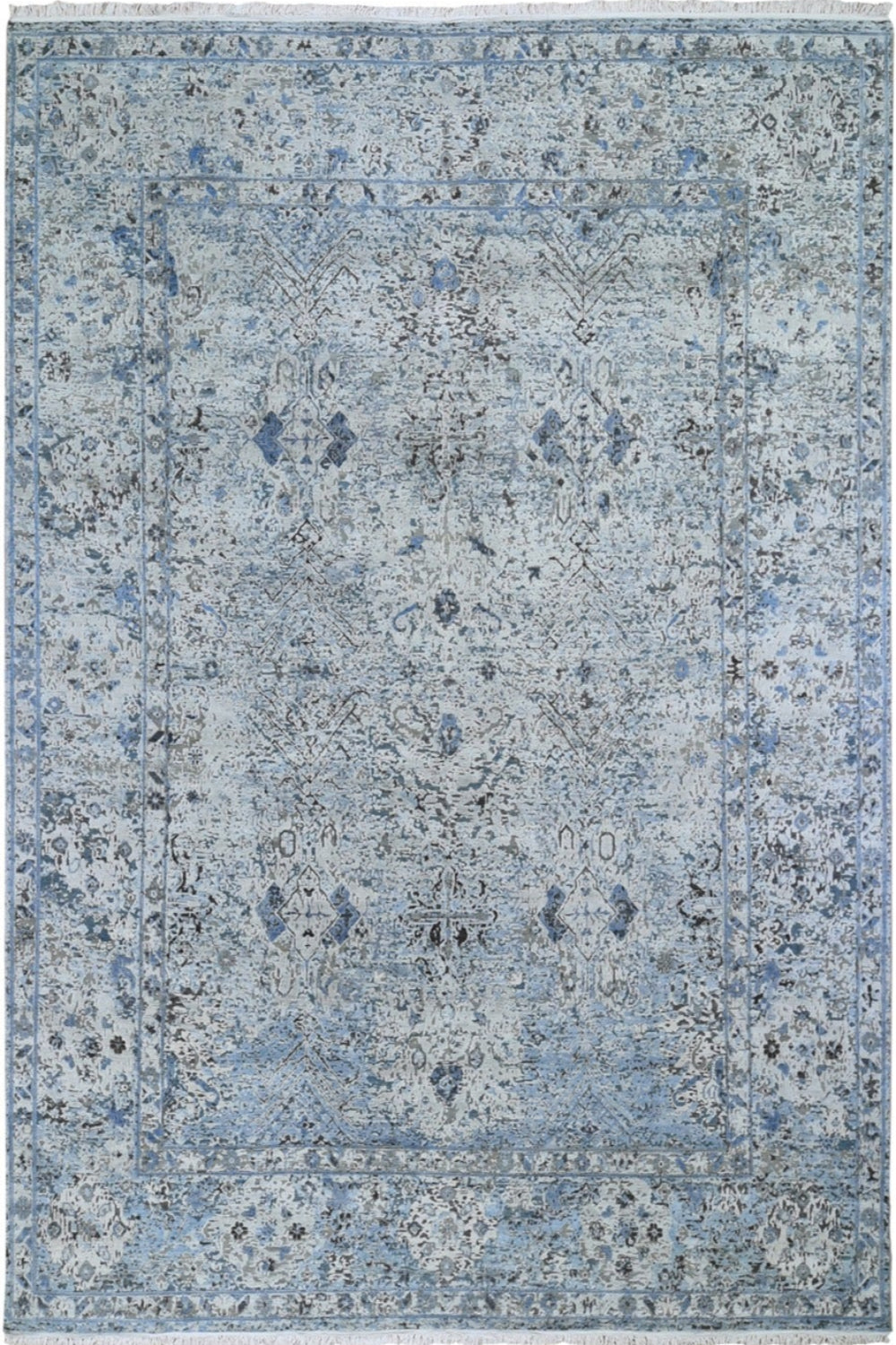 Hand Knotted Distressed Oushak In Blue 