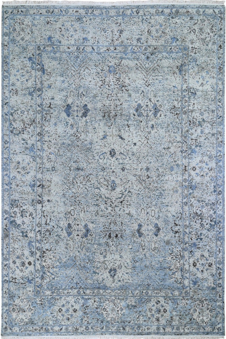 Hand Knotted Distressed Oushak In Blue 