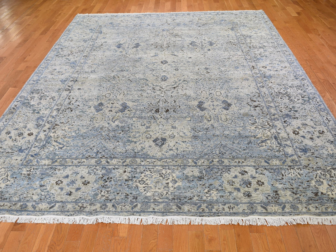 Hand Knotted Distressed Oushak In Blue 