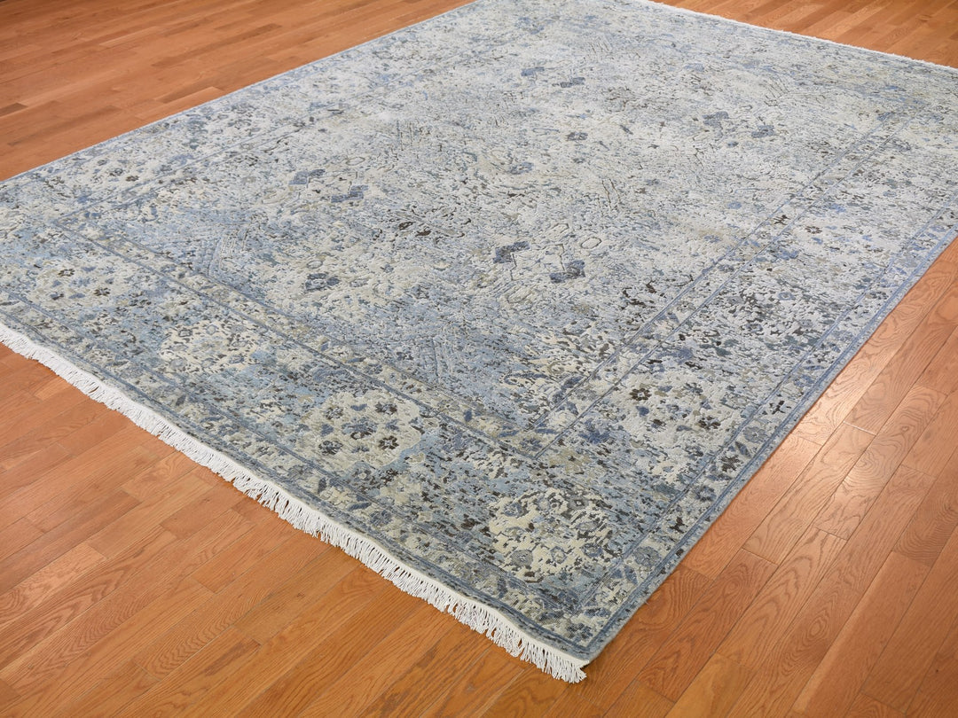 Hand Knotted Distressed Oushak In Blue 