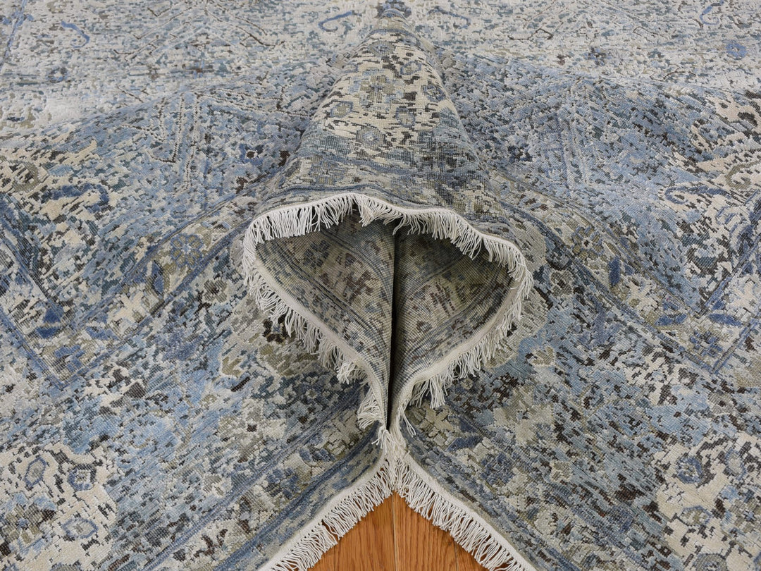 Hand Knotted Distressed Oushak In Blue 
