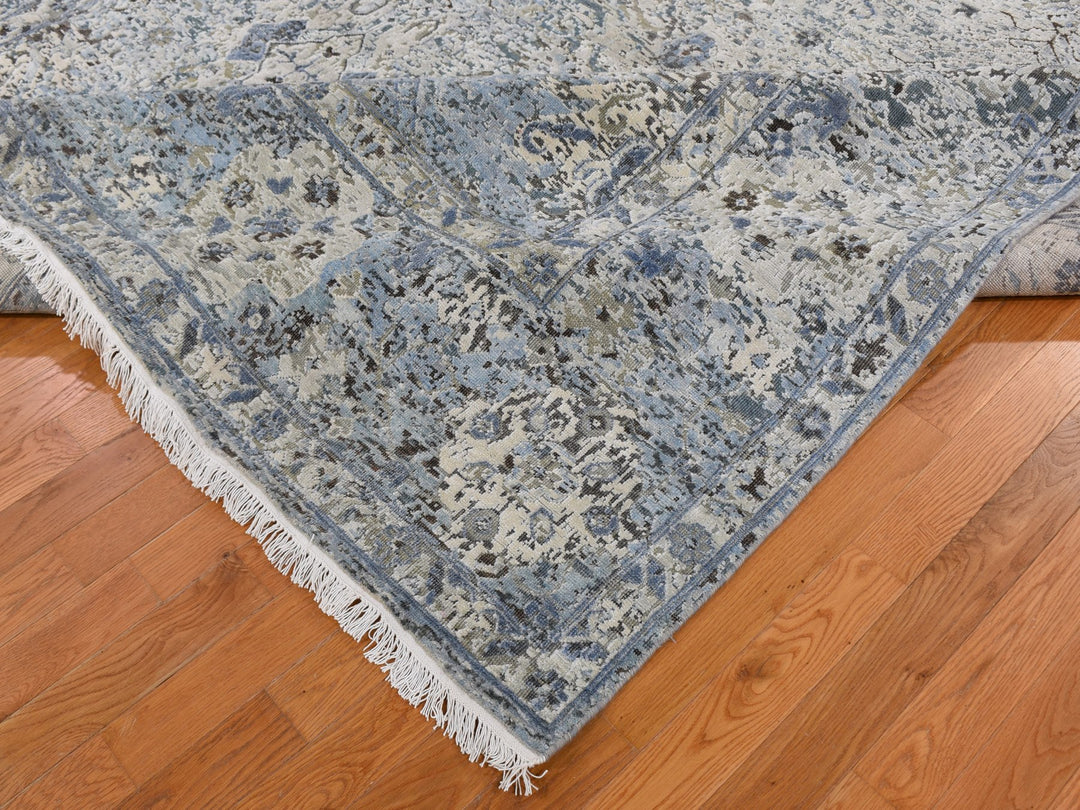 Hand Knotted Distressed Oushak In Blue 