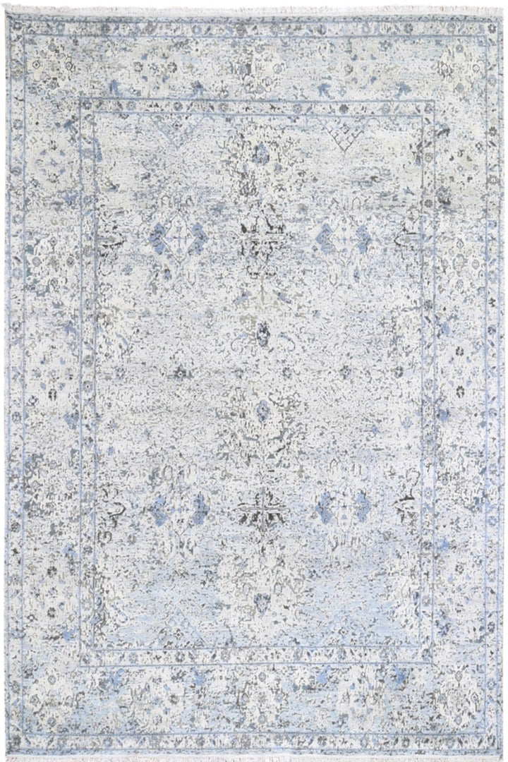 Distressed Pure Silk Oushak Hand-Knotted Oriental Rug