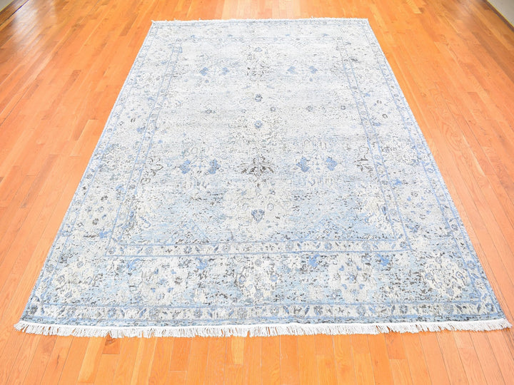 Distressed Pure Silk Oushak Hand-Knotted Oriental Rug