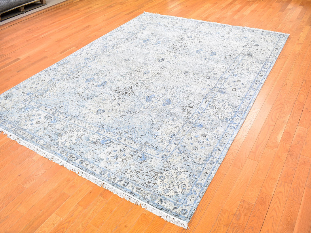Distressed Pure Silk Oushak Hand-Knotted Oriental Rug