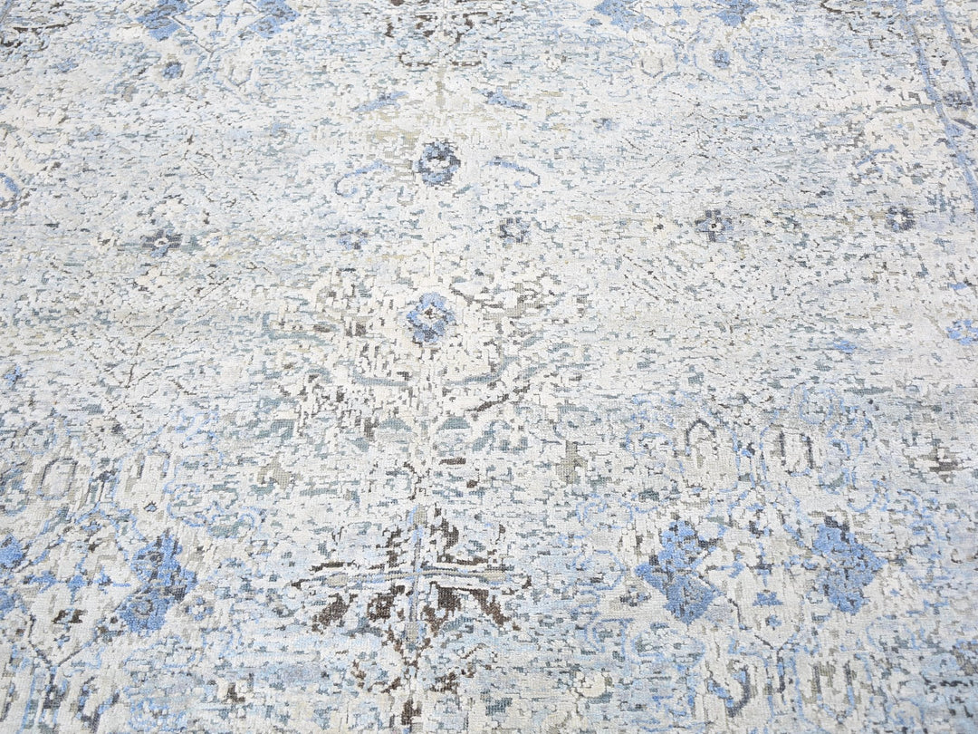 Distressed Pure Silk Oushak Hand-Knotted Oriental Rug