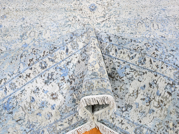 Distressed Pure Silk Oushak Hand-Knotted Oriental Rug