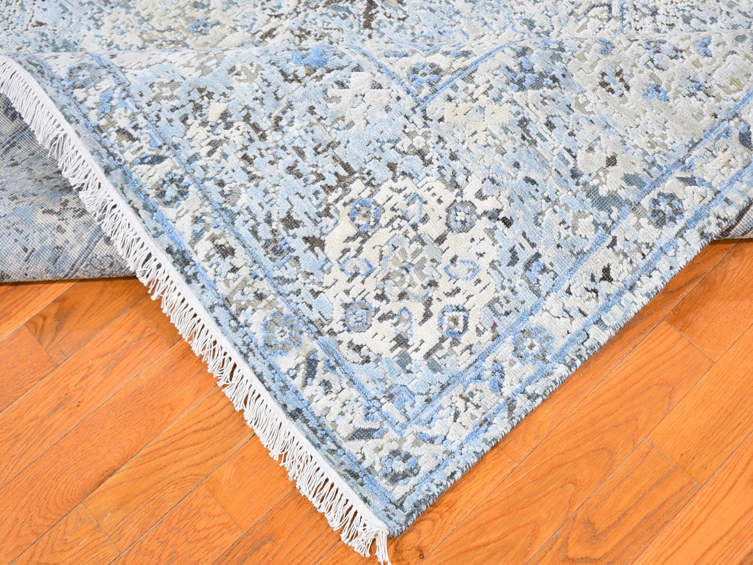Distressed Pure Silk Oushak Hand-Knotted Oriental Rug