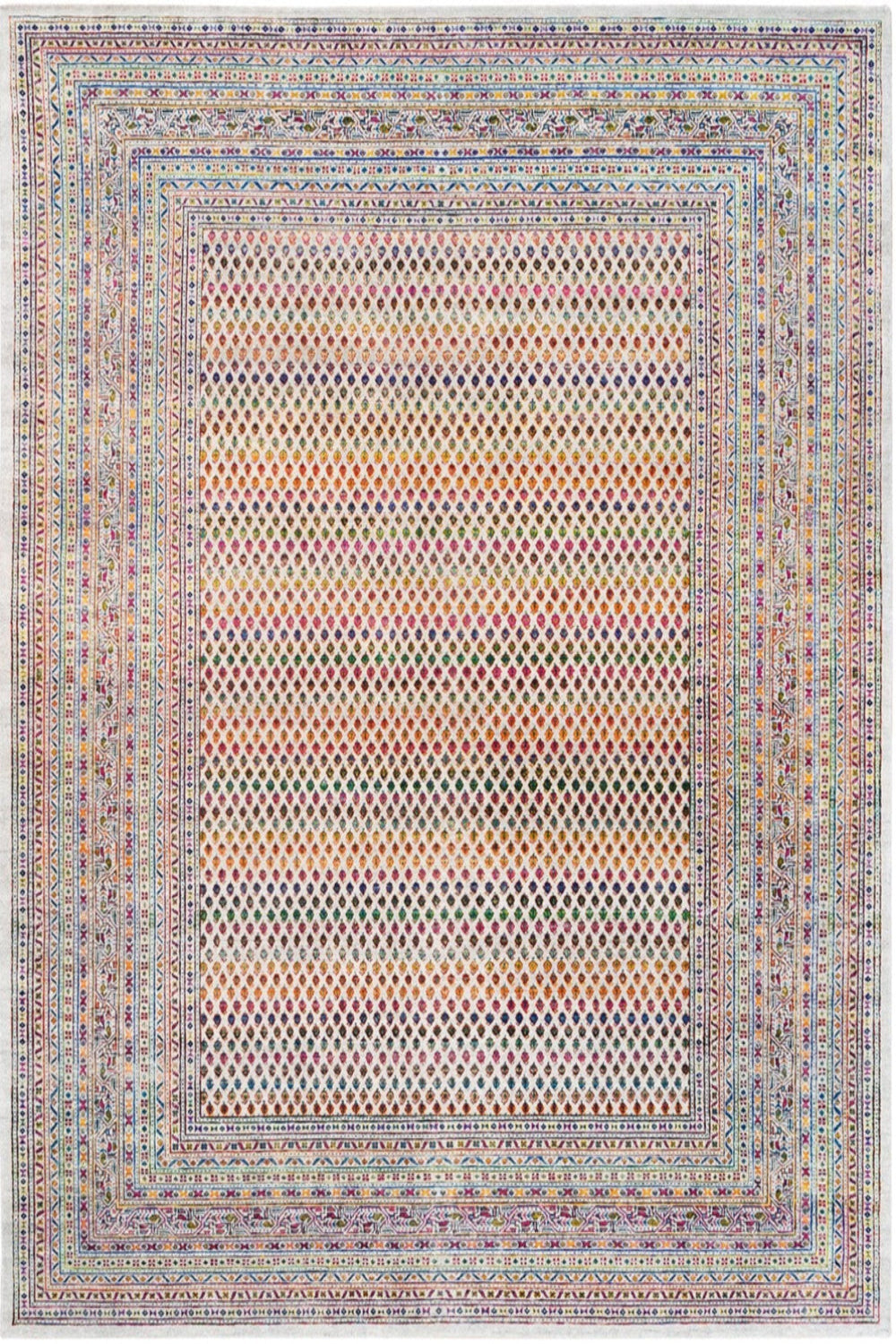 Hand-Knotted Oriental Rug with Colorful Wool and Sari Silk
