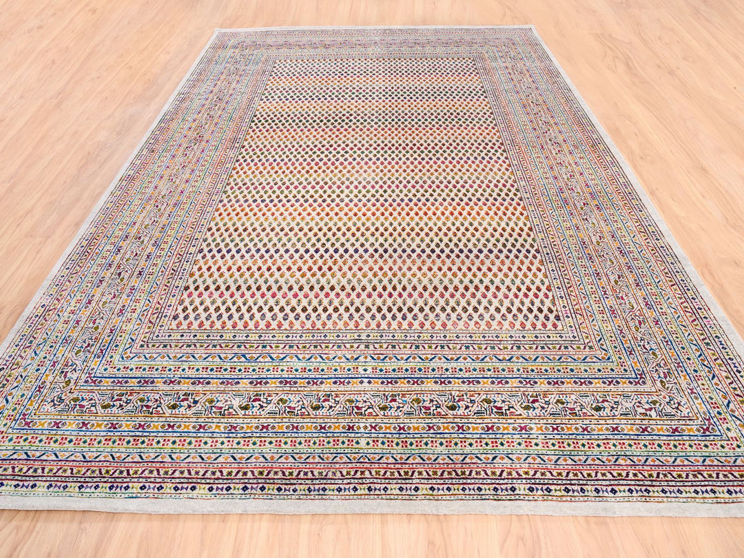 Hand-Knotted Oriental Rug with Colorful Wool and Sari Silk