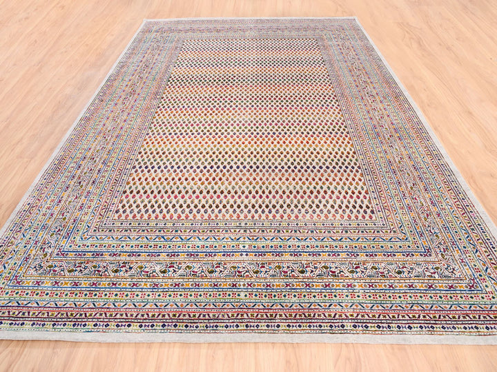 Hand-Knotted Oriental Rug with Colorful Wool and Sari Silk