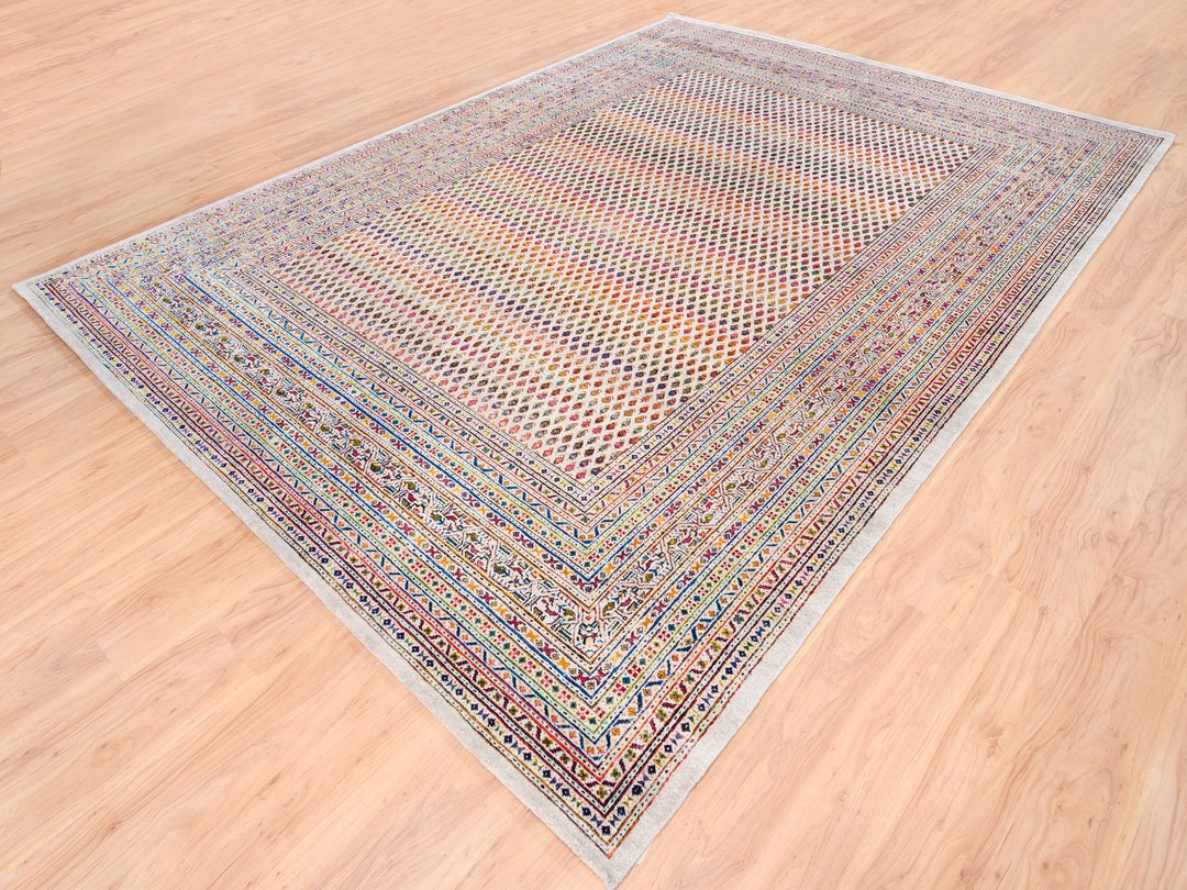 Hand-Knotted Oriental Rug with Colorful Wool and Sari Silk