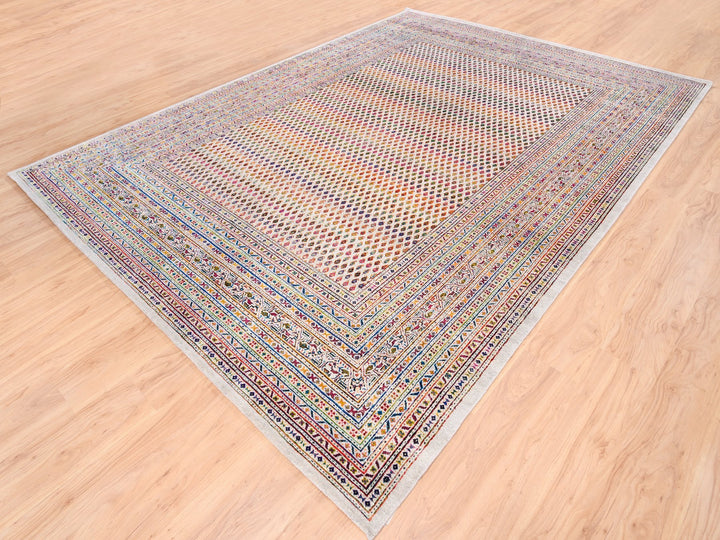 Hand-Knotted Oriental Rug with Colorful Wool and Sari Silk