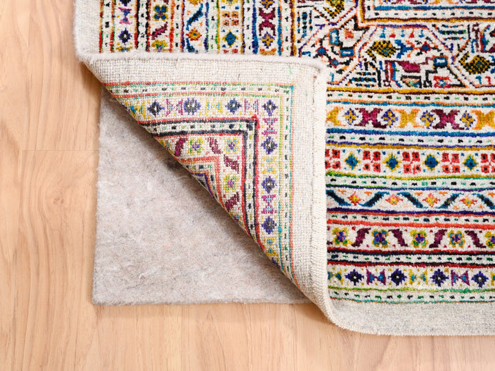 Hand-Knotted Oriental Rug with Colorful Wool and Sari Silk