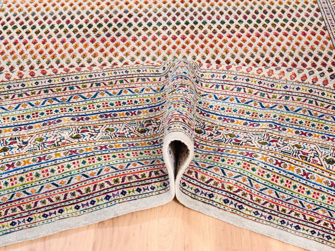Hand-Knotted Oriental Rug with Colorful Wool and Sari Silk