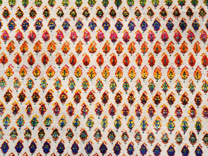 Hand-Knotted Oriental Rug with Colorful Wool and Sari Silk