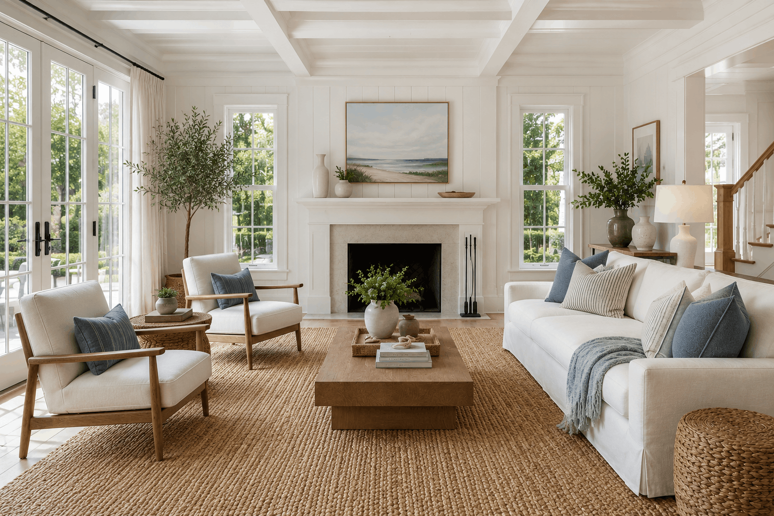 Hamptons Living Room with a Jute Rug